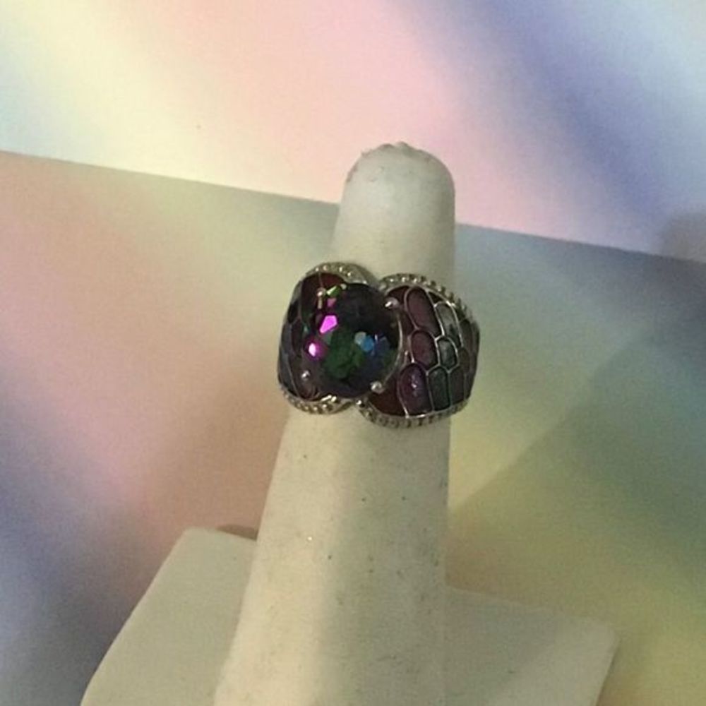 Sterling Silver‎ Mystic Topaz Ring with Italian Enamel - Picture 4 of 12